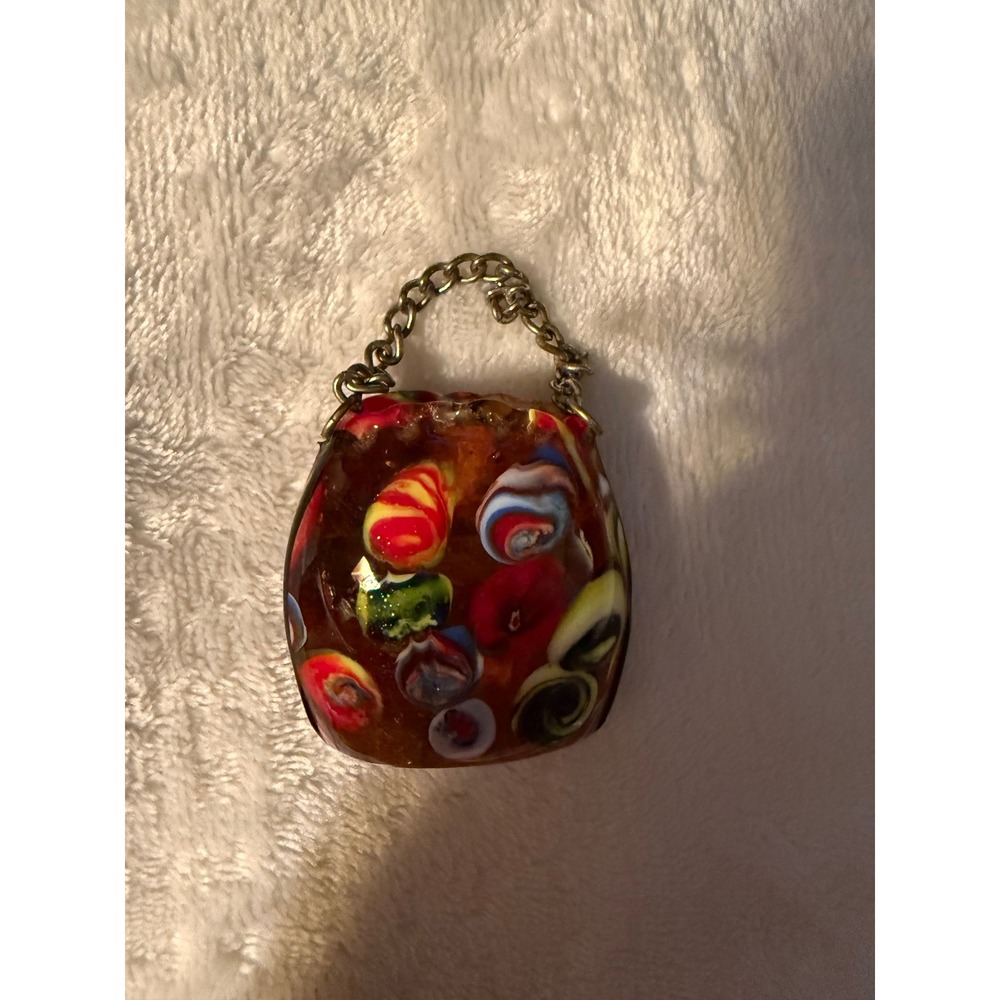 Vintage Millefiori Art Glass Miniature Purse Pendant Murano Style Multi Color